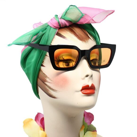 Black Frame Yellow Lens Sunglasses Way Out Retro Style Shades - Hey Viv - Picture 1 of 3